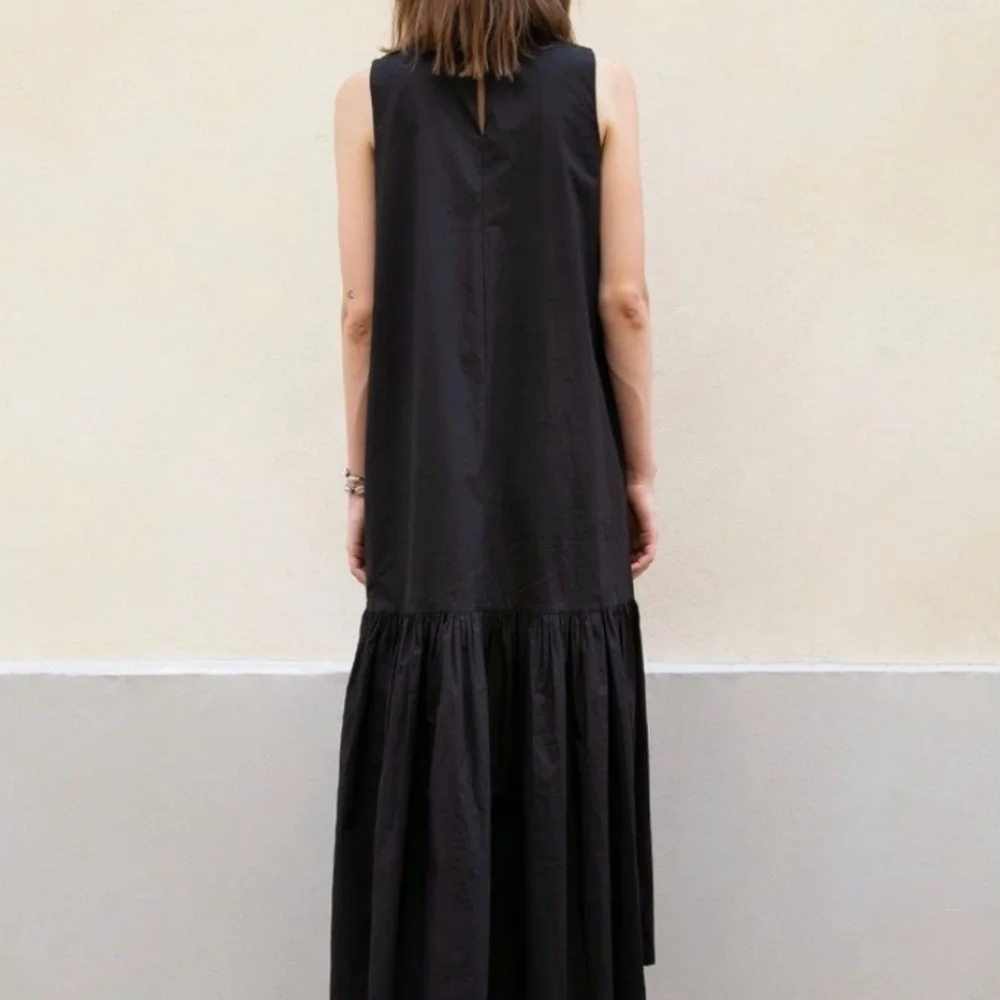 The Frankie Shop LouLou Sleeveless Flouncy Hem Maxi Dress in Black - Picture 3 of 6